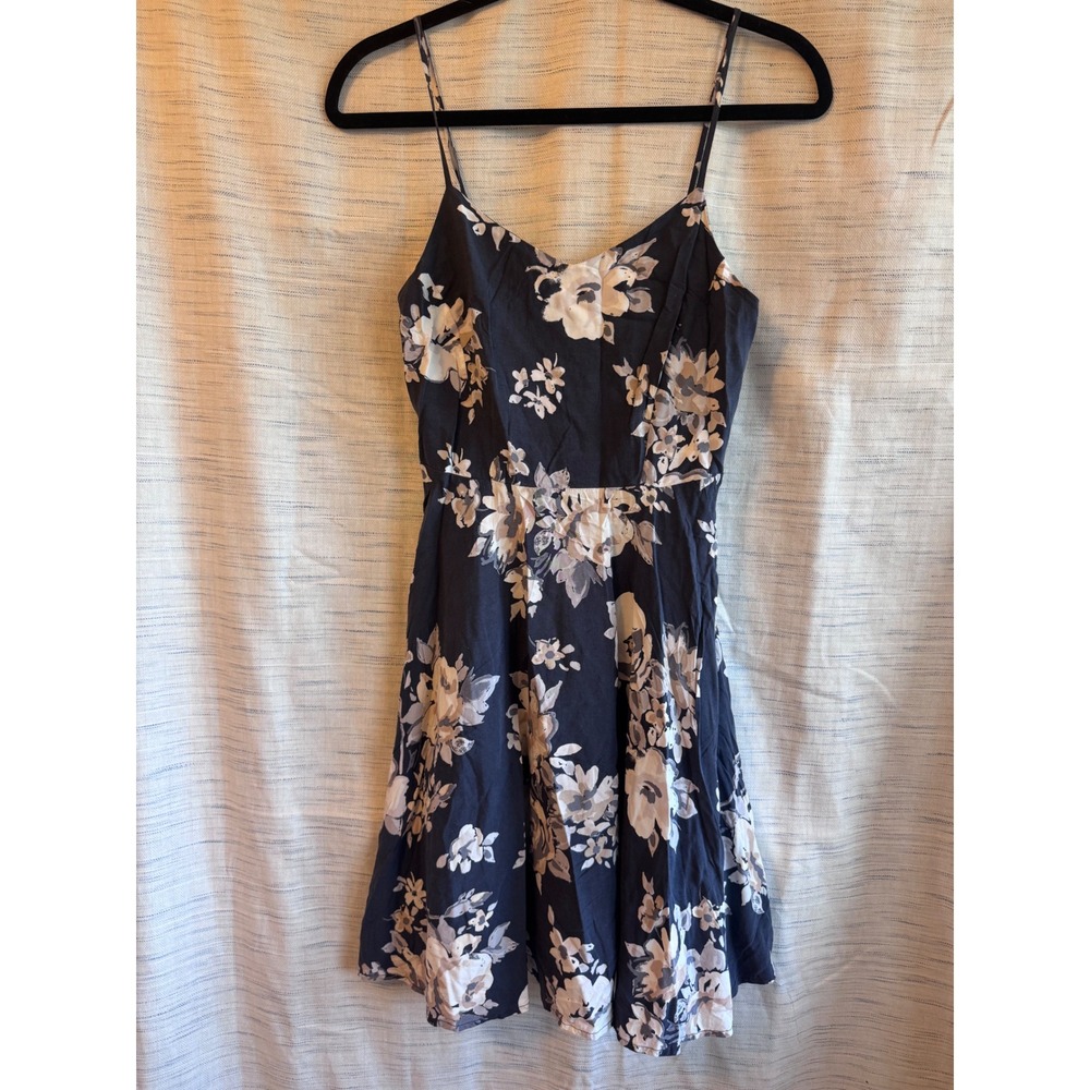 Old Navy Womens Small Petite Navy Blue Floral Fit and Flare Mini Sun Dress